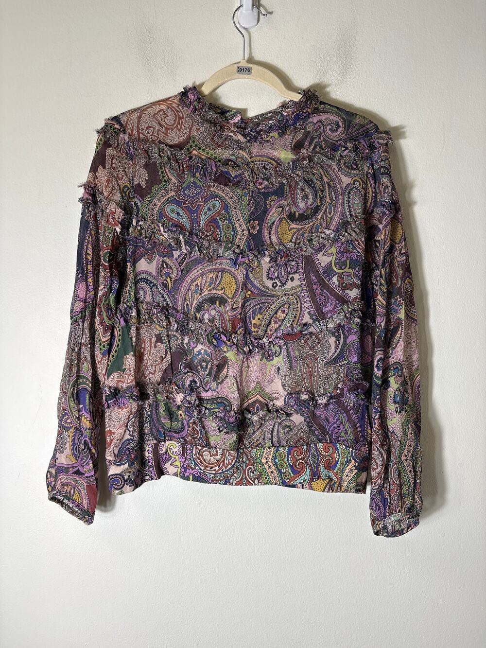 Weston Mulicolored Paisley Long Sleeve Semi Sheer Top Sz S